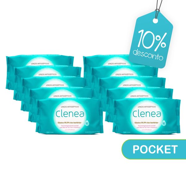 Kit-promocional-com-10-pacotes-de-Lenco-Antisseptico-Clenea-Pocket-com-20-unidades