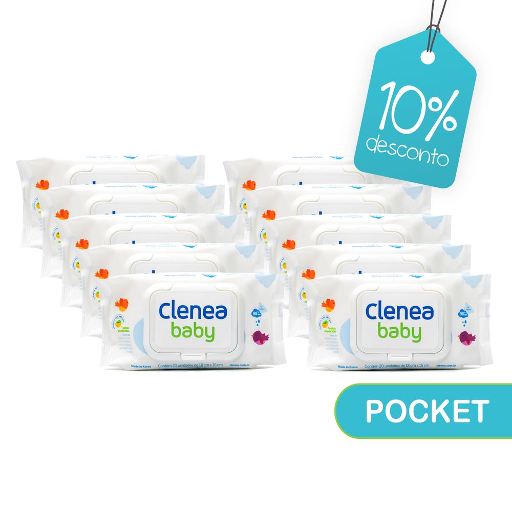 Kit-promocional-com-10-pacotes-de-Clenea-Baby-Pocket-sem-fragrancia-20-unidades
