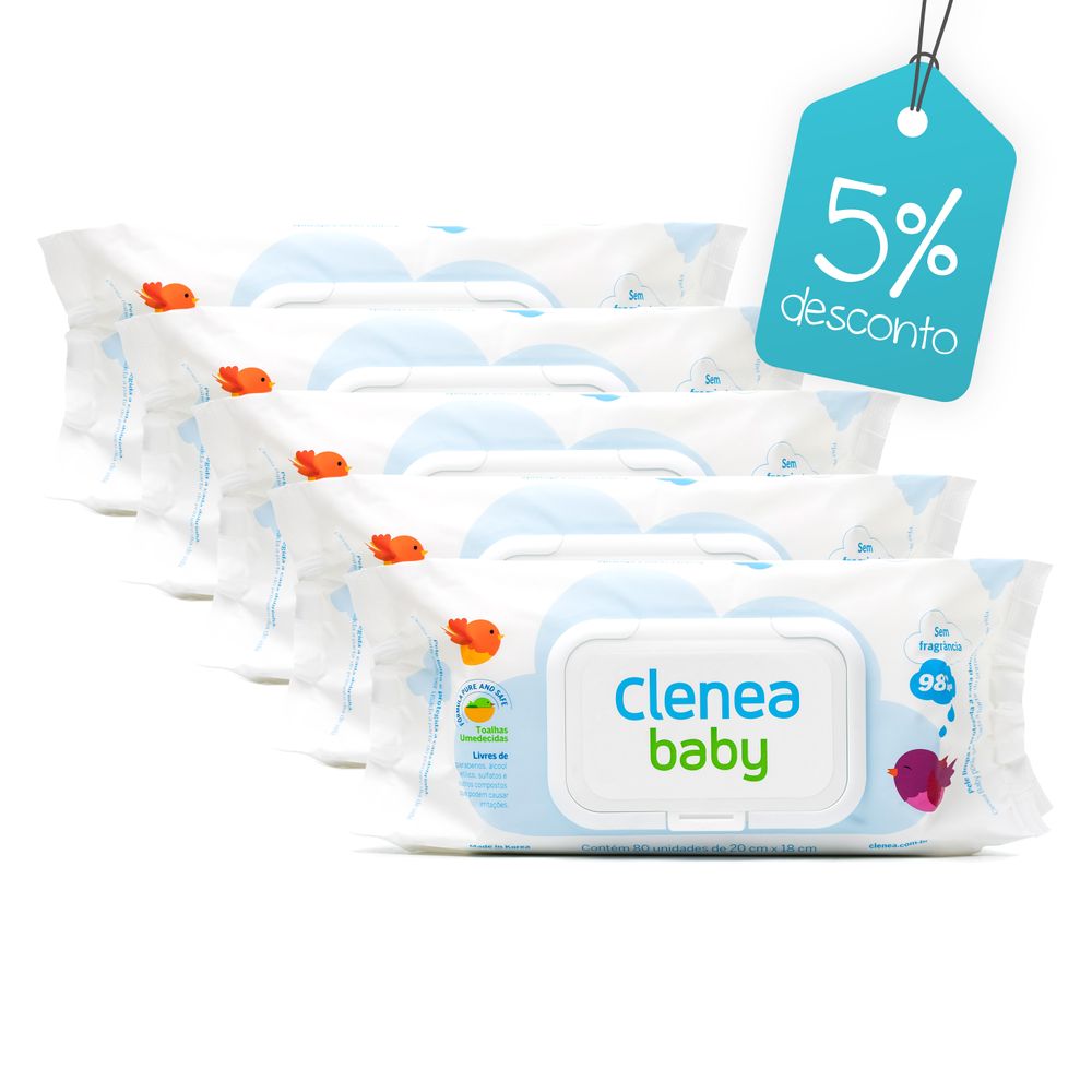 Kit-promocional-com-5-pacotes-de-Clenea-Baby-sem-fragrancia-80-unidades